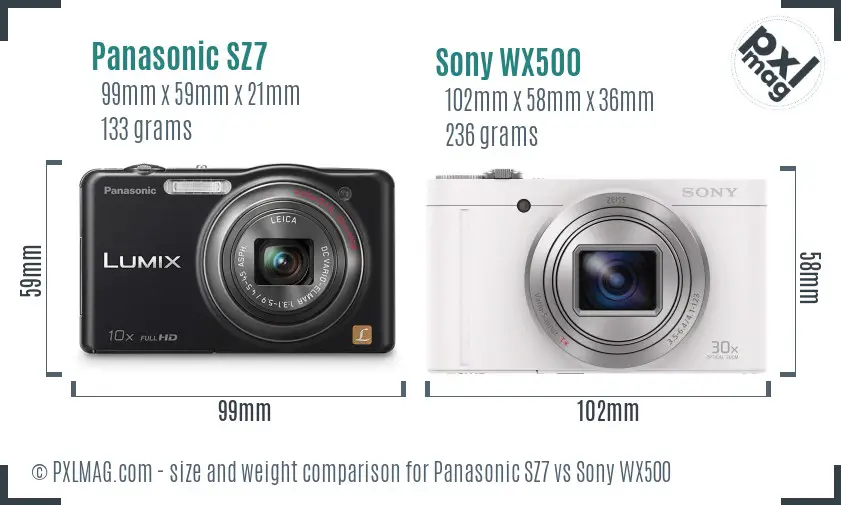 Panasonic SZ7 vs Sony WX500 size comparison Panasonic SZ7 vs Sony WX500 size comparison