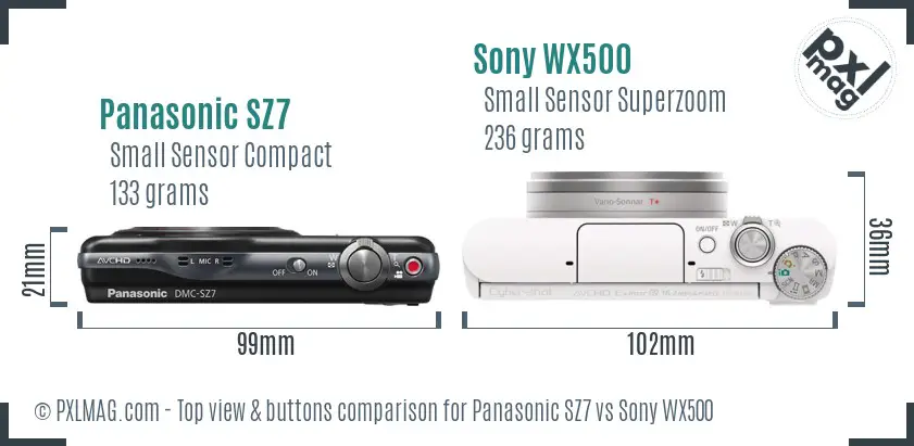 Panasonic SZ7 vs Sony WX500 top view buttons comparison Panasonic SZ7 vs Sony WX500 top view buttons comparison
