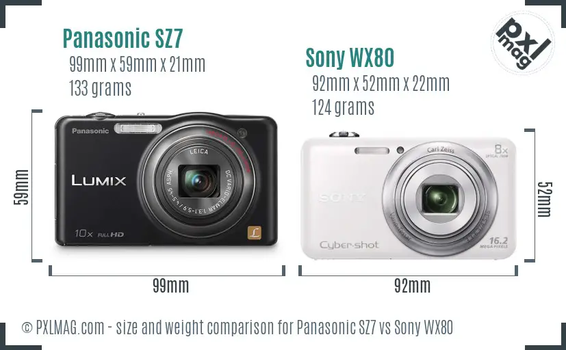 Panasonic SZ7 vs Sony WX80 size comparison