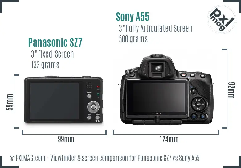 Panasonic SZ7 vs Sony A55 Screen and Viewfinder comparison