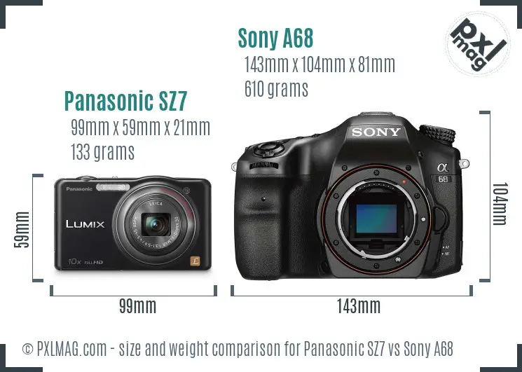Panasonic SZ7 vs Sony A68 size comparison Panasonic SZ7 vs Sony A68 size comparison