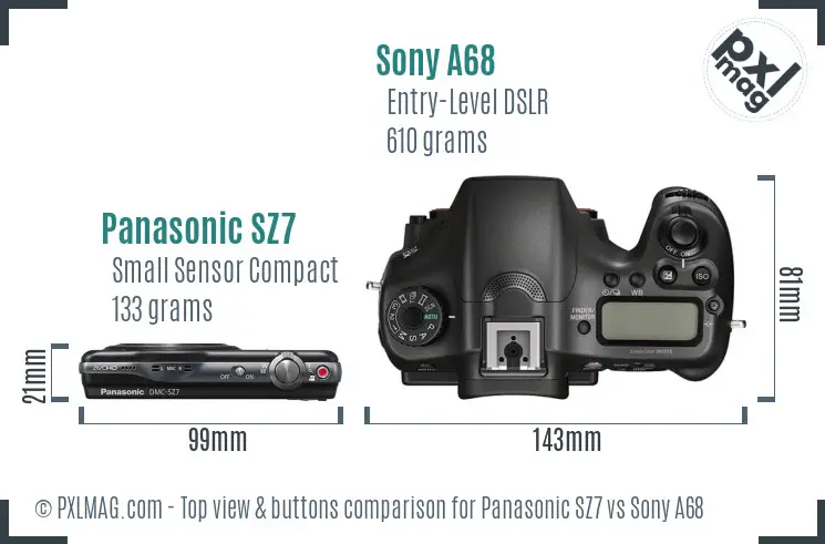 Panasonic SZ7 vs Sony A68 top view buttons comparison Panasonic SZ7 vs Sony A68 top view buttons comparison