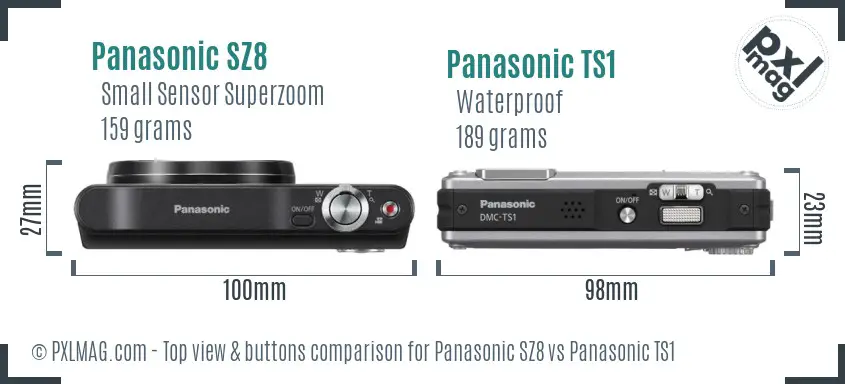 Panasonic SZ8 vs Panasonic TS1 top view buttons comparison