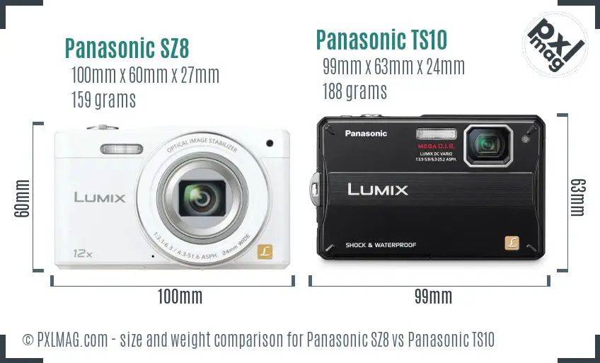 Panasonic SZ8 vs Panasonic TS10 size comparison