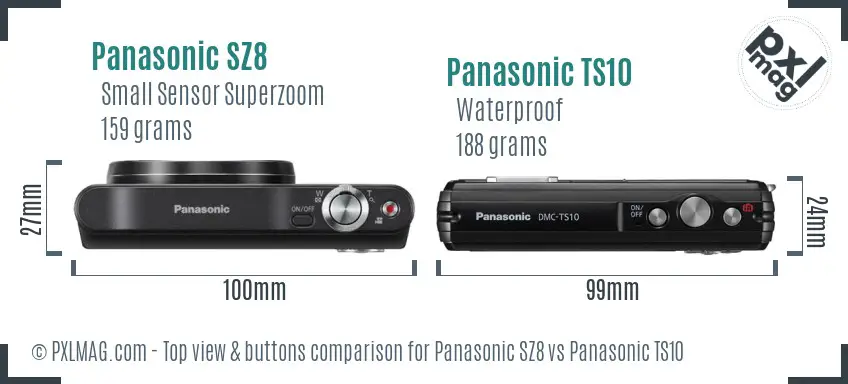 Panasonic SZ8 vs Panasonic TS10 top view buttons comparison