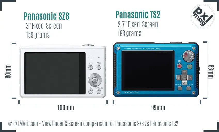 Panasonic SZ8 vs Panasonic TS2 Screen and Viewfinder comparison