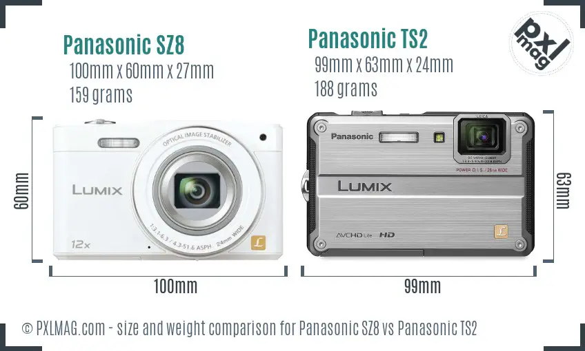 Panasonic SZ8 vs Panasonic TS2 size comparison