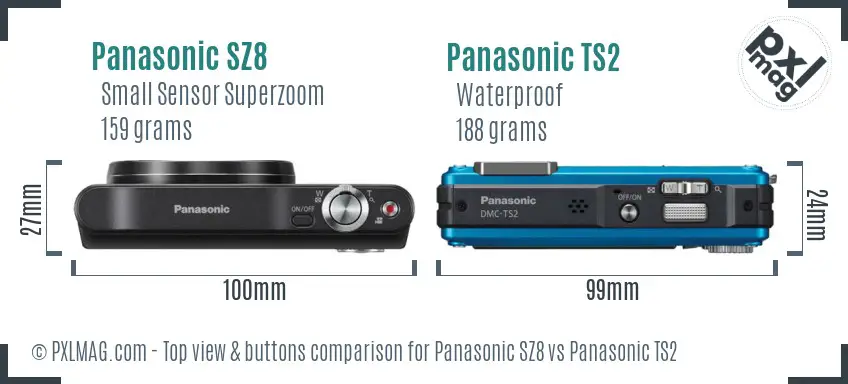 Panasonic SZ8 vs Panasonic TS2 top view buttons comparison