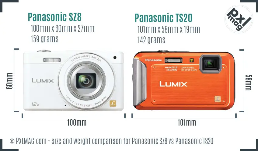 Panasonic SZ8 vs Panasonic TS20 size comparison