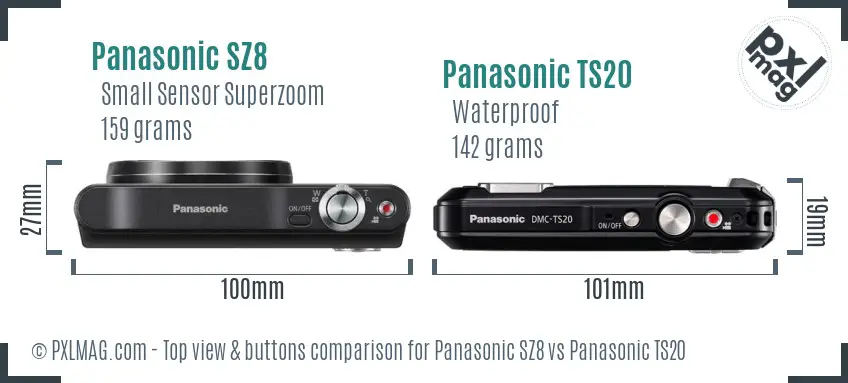 Panasonic SZ8 vs Panasonic TS20 top view buttons comparison