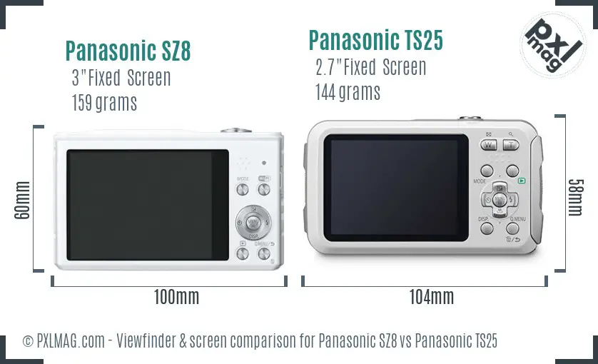 Panasonic SZ8 vs Panasonic TS25 Screen and Viewfinder comparison