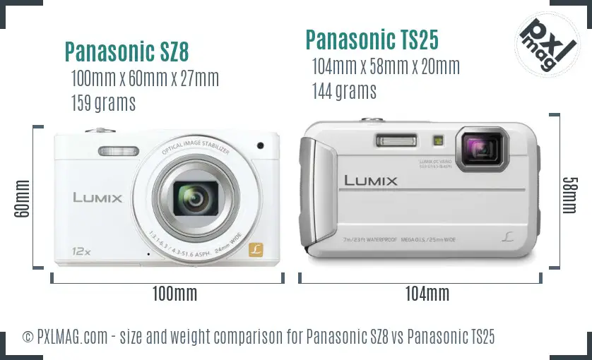 Panasonic SZ8 vs Panasonic TS25 size comparison