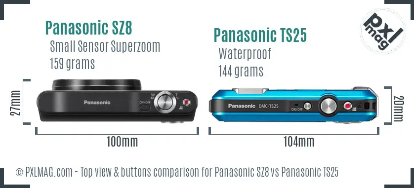 Panasonic SZ8 vs Panasonic TS25 top view buttons comparison