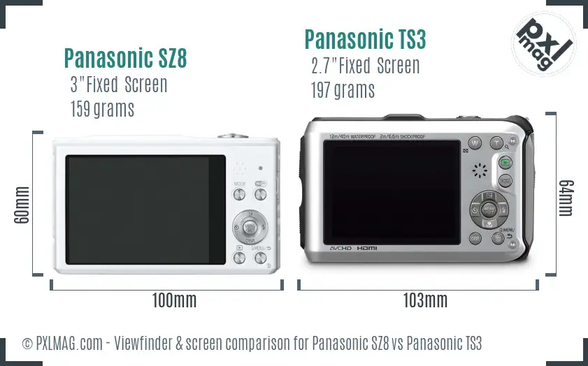 Panasonic SZ8 vs Panasonic TS3 Screen and Viewfinder comparison