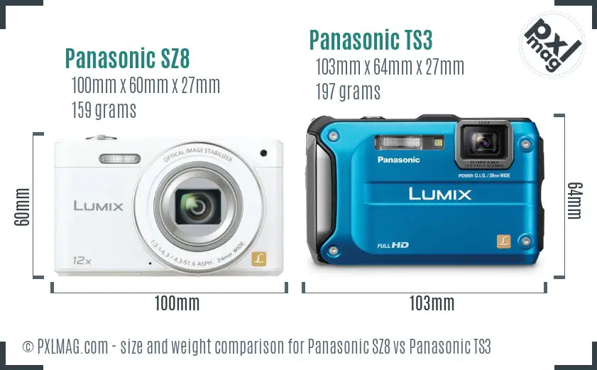 Panasonic SZ8 vs Panasonic TS3 size comparison