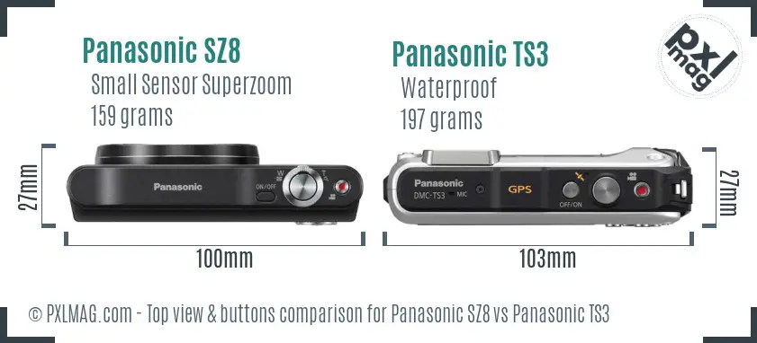Panasonic SZ8 vs Panasonic TS3 top view buttons comparison