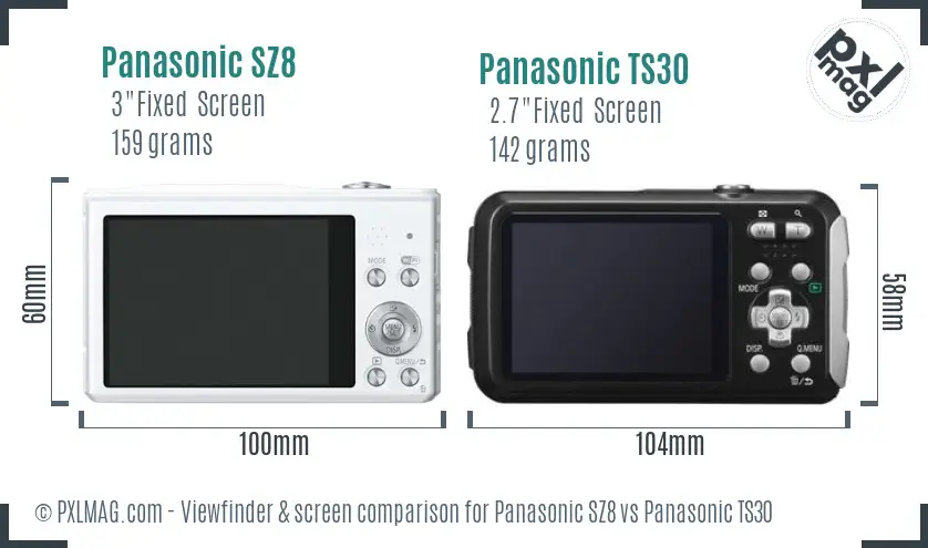 Panasonic SZ8 vs Panasonic TS30 Screen and Viewfinder comparison