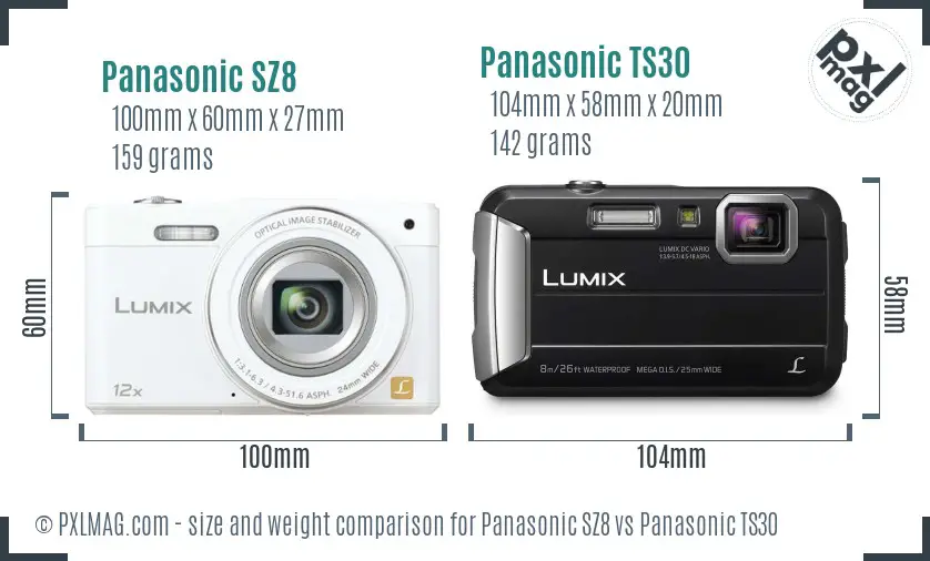 Panasonic SZ8 vs Panasonic TS30 size comparison