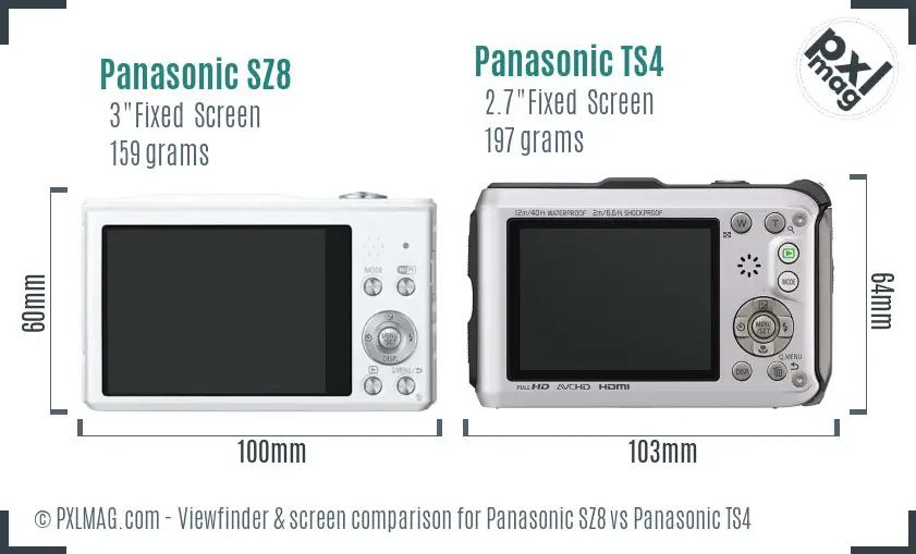 Panasonic SZ8 vs Panasonic TS4 Screen and Viewfinder comparison