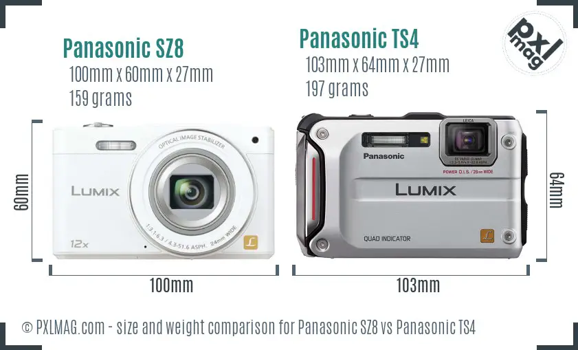 Panasonic SZ8 vs Panasonic TS4 size comparison