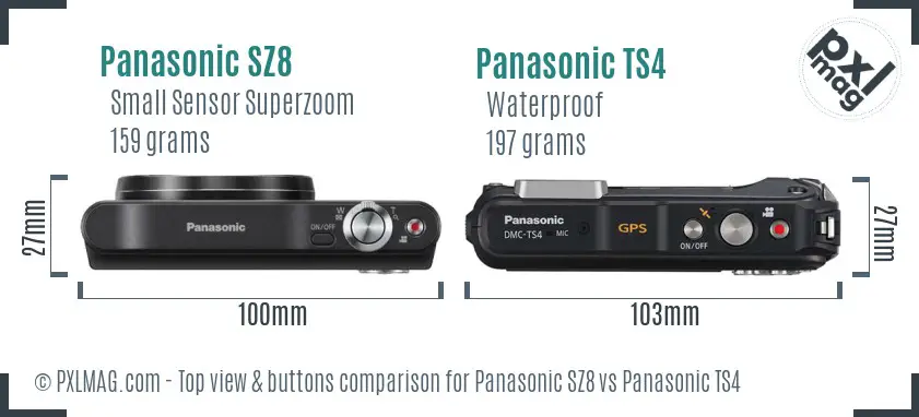 Panasonic SZ8 vs Panasonic TS4 top view buttons comparison