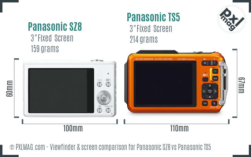 Panasonic SZ8 vs Panasonic TS5 Screen and Viewfinder comparison