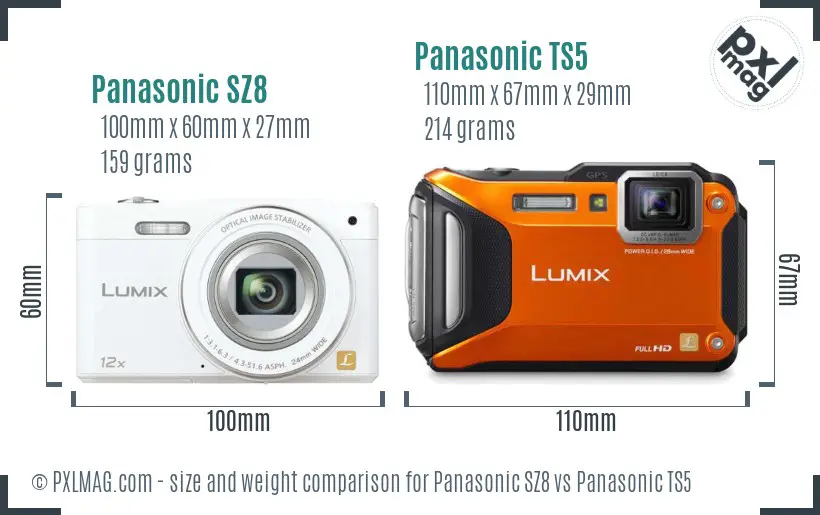 Panasonic SZ8 vs Panasonic TS5 size comparison