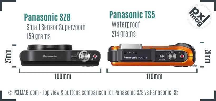 Panasonic SZ8 vs Panasonic TS5 top view buttons comparison