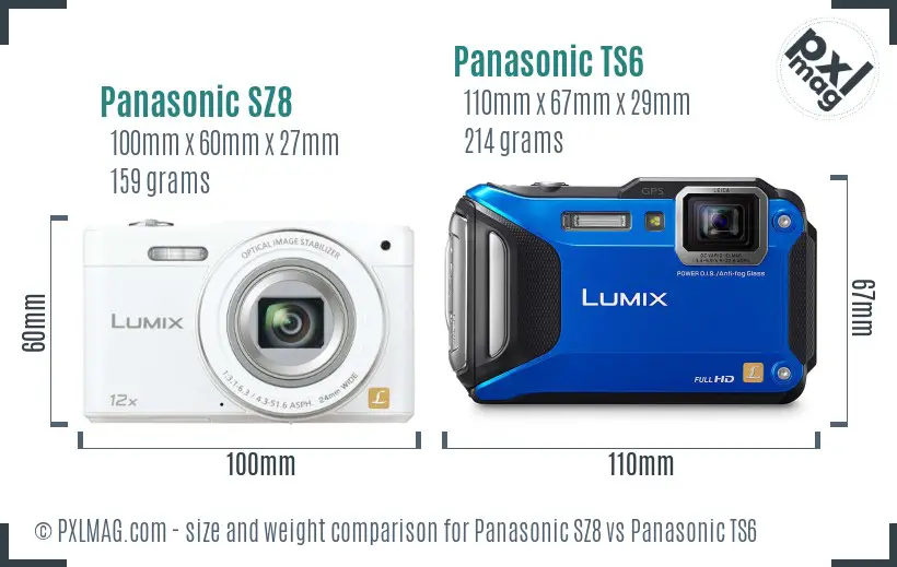 Panasonic SZ8 vs Panasonic TS6 size comparison