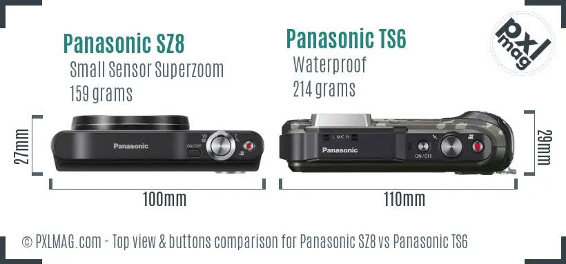 Panasonic SZ8 vs Panasonic TS6 top view buttons comparison