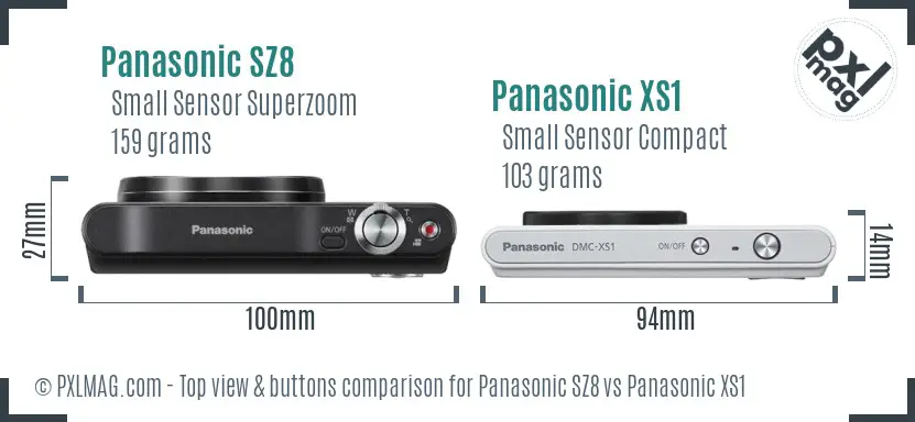 Panasonic SZ8 vs Panasonic XS1 top view buttons comparison