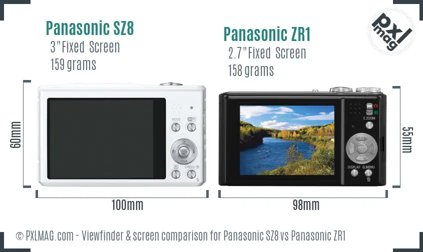 Panasonic SZ8 vs Panasonic ZR1 Screen and Viewfinder comparison