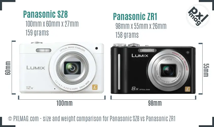 Panasonic SZ8 vs Panasonic ZR1 size comparison