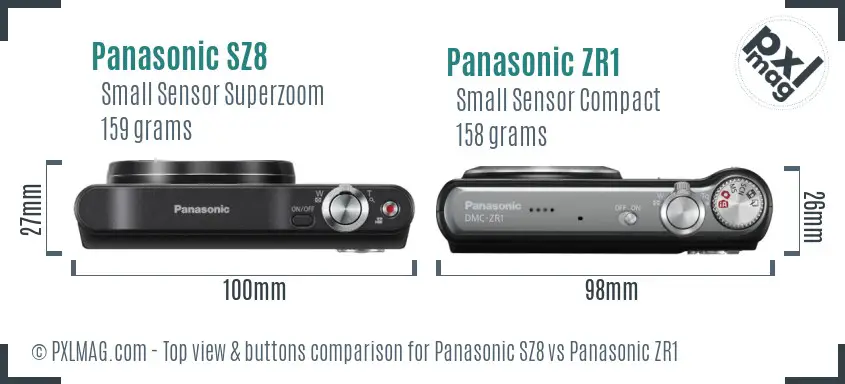Panasonic SZ8 vs Panasonic ZR1 top view buttons comparison
