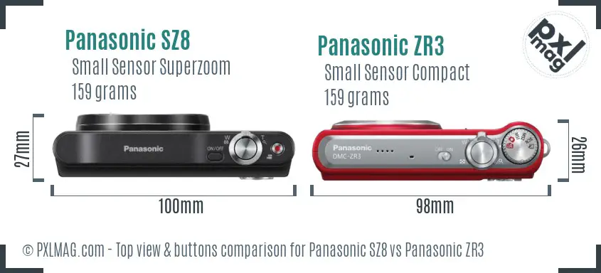 Panasonic SZ8 vs Panasonic ZR3 top view buttons comparison