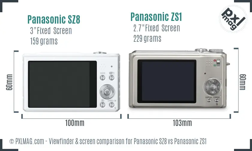 Panasonic SZ8 vs Panasonic ZS1 Screen and Viewfinder comparison