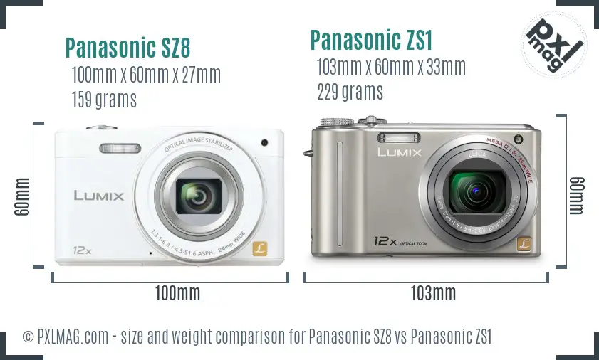Panasonic SZ8 vs Panasonic ZS1 size comparison