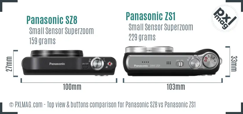 Panasonic SZ8 vs Panasonic ZS1 top view buttons comparison