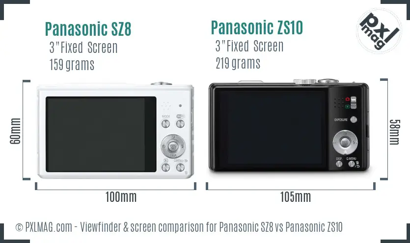 Panasonic SZ8 vs Panasonic ZS10 Screen and Viewfinder comparison