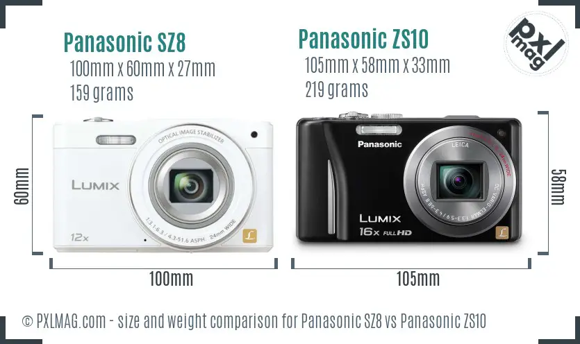 Panasonic SZ8 vs Panasonic ZS10 size comparison