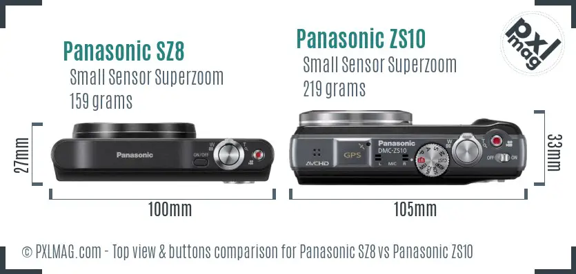 Panasonic SZ8 vs Panasonic ZS10 top view buttons comparison