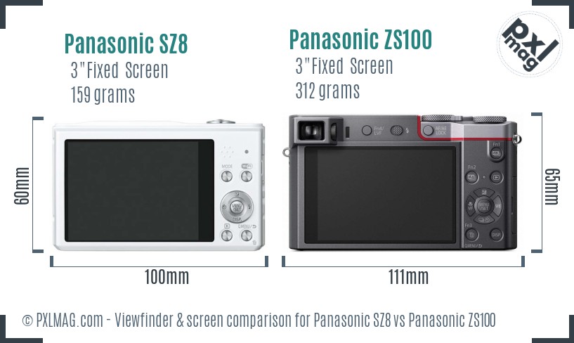 Panasonic SZ8 vs Panasonic ZS100 Screen and Viewfinder comparison