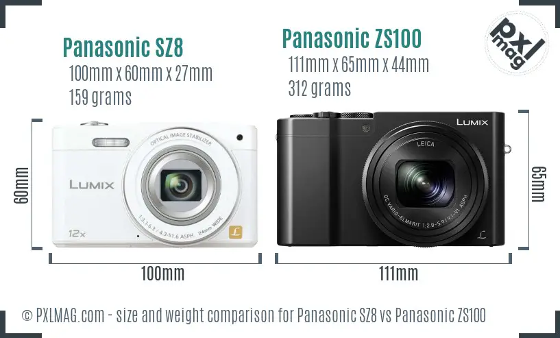 Panasonic SZ8 vs Panasonic ZS100 size comparison
