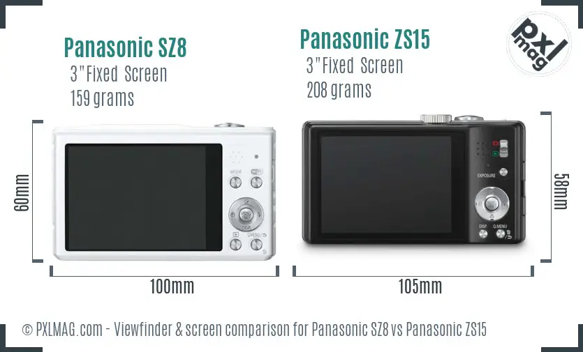 Panasonic SZ8 vs Panasonic ZS15 Screen and Viewfinder comparison