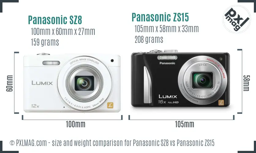 Panasonic SZ8 vs Panasonic ZS15 size comparison