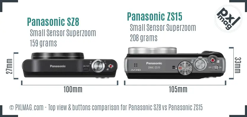 Panasonic SZ8 vs Panasonic ZS15 top view buttons comparison