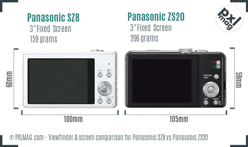Panasonic SZ8 vs Panasonic ZS20 Screen and Viewfinder comparison