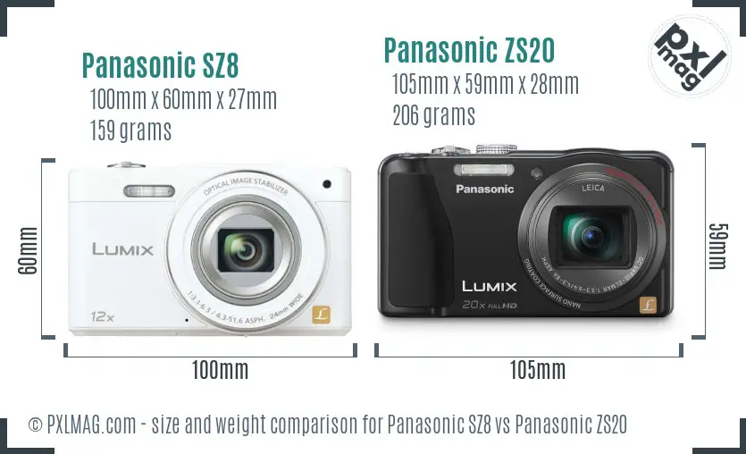 Panasonic SZ8 vs Panasonic ZS20 size comparison