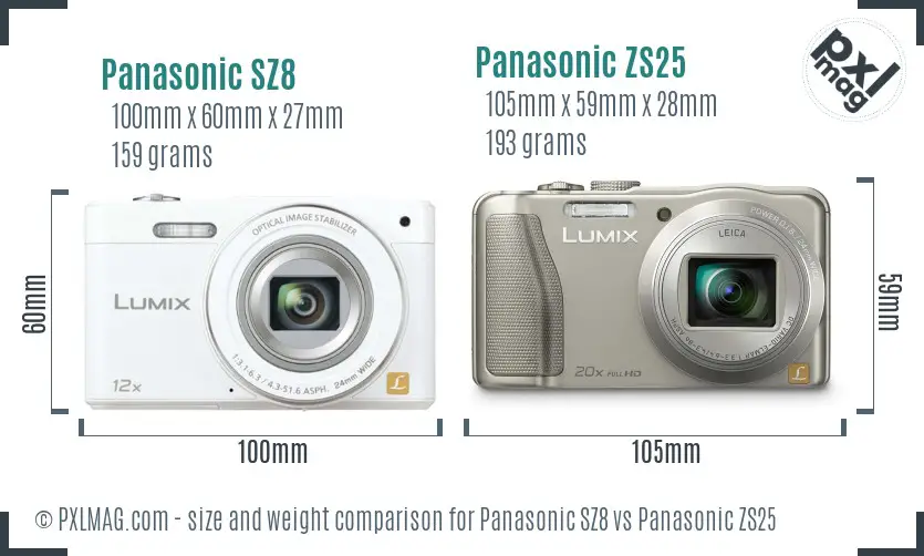Panasonic SZ8 vs Panasonic ZS25 size comparison