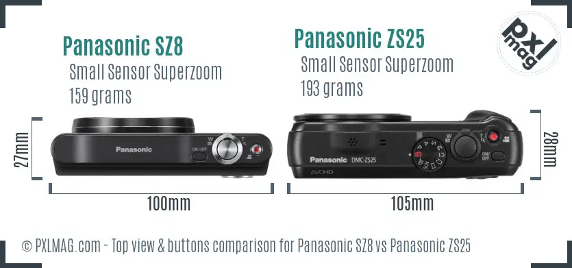 Panasonic SZ8 vs Panasonic ZS25 top view buttons comparison